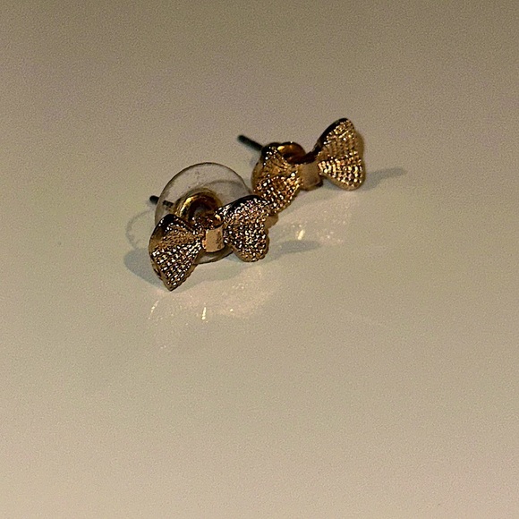 Dainty Gold Bow Stud Earrings - Picture 2 of 2